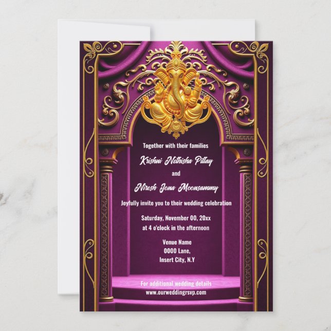 Invitation Ganesh or violet temple indien arche hindi hindou (Devant)