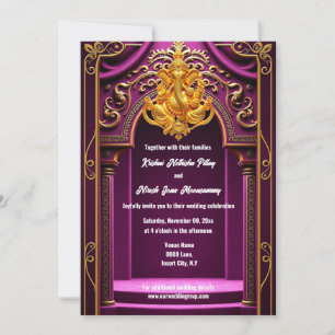 Invitation Ganesh or violet temple indien arche hindi hindou