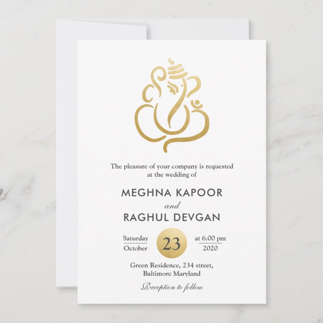 Invitation Ganesha de l'huile d'or de cire classique/Mariage  (Devant)