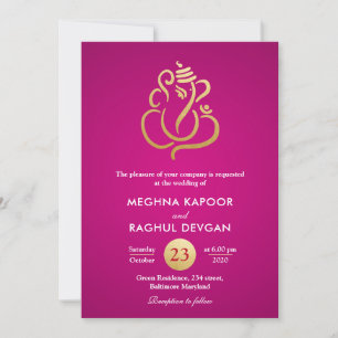 Invitation Ganesha d'huile d'or Faux classique/Mariage rose i