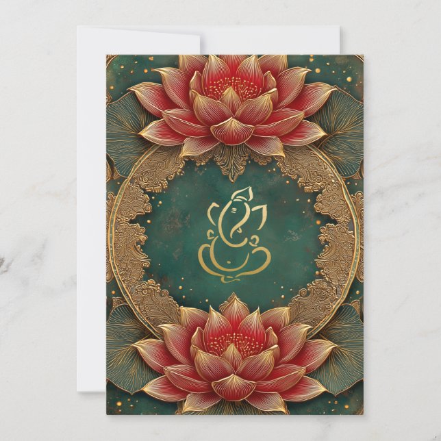 Invitation Ganesha d'or classique/Mariage Lotus indien (Devant)