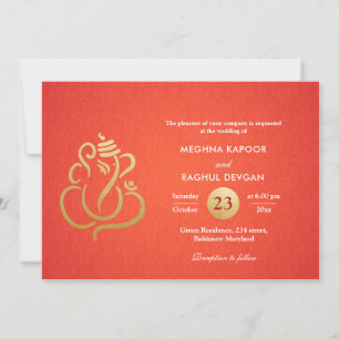 Invitation Ganesha Indian Red Damask de l'huile d'or classiqu