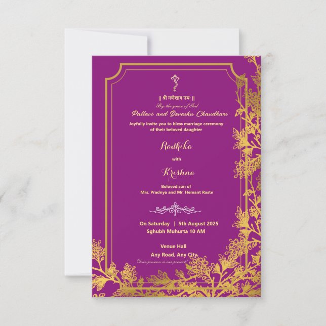 Invitation Ganesha pour mariage hindou indien (Devant)