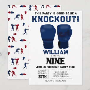 Invitation Gants de boxe bleue Anniversaire de enfant Party K