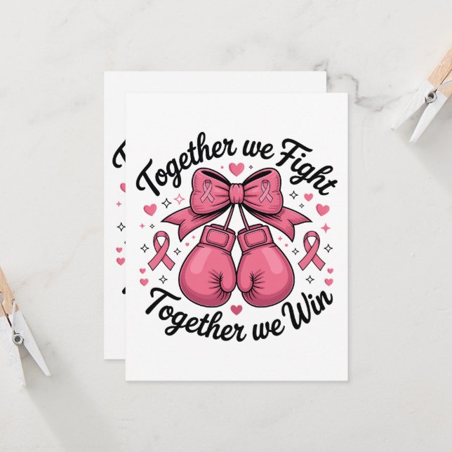 Invitation Gants de boxe Ruban Rose Sensibilisation au cancer (Devant/Arrière en situation)