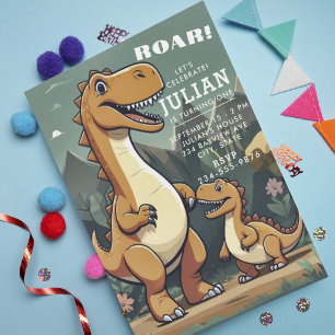 Invitation Garçon 1er anniversaire Dinosaure Vert Menthe Marr