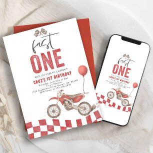 Invitation Garçon 1er Anniversaire Fast One Moto Cross Rouge