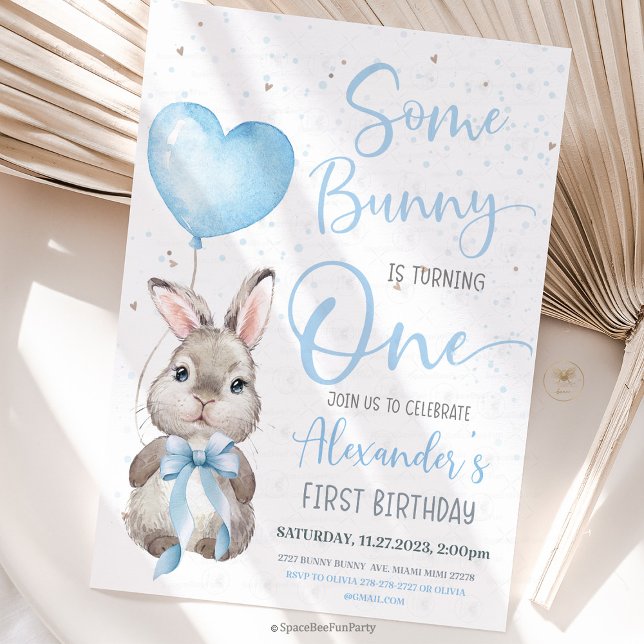 Invitation Garçon 1er anniversaire lapin  (Bunny Birthday Invitation, Some Bunny Invite, 1st birthday bunny,1st birthday boy, Easter Rabbit Boy)