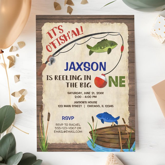 Invitation Garçon 1er Anniversaire Pêche Rustique (Créateur téléchargé)