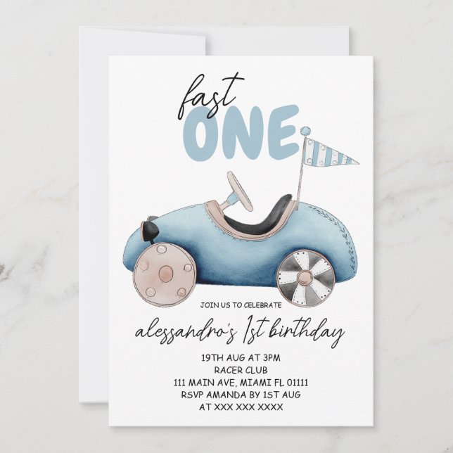 Invitation Garçon 1er Anniversaire Rapide  (Devant)