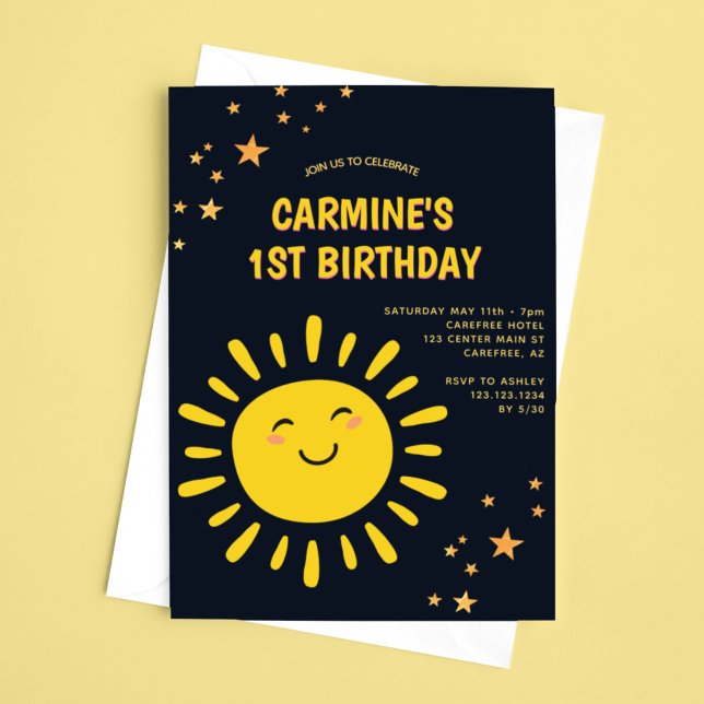 Invitation Garçon 1er Anniversaire Soleil et Étoiles (Créateur téléchargé)