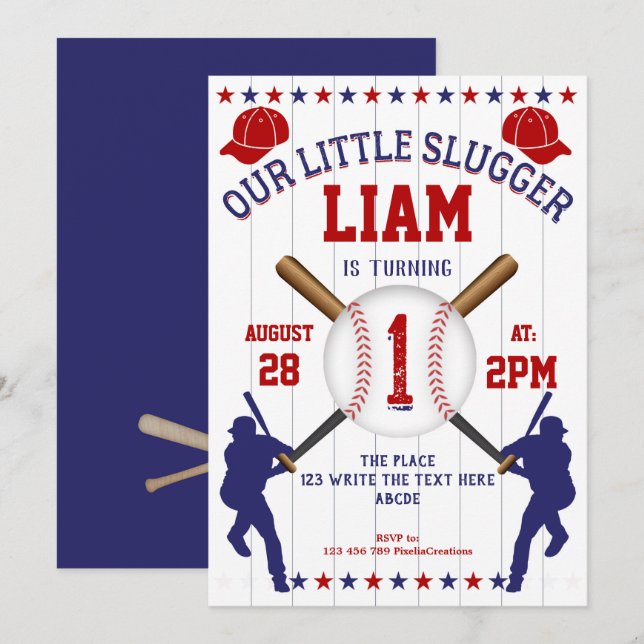 Invitation Garçon 1er anniversaire, Sport Anniversaire, Baseb (Devant / Derrière)