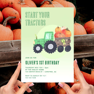 Invitation Garçon 1er anniversaire tracteur citrouille automn