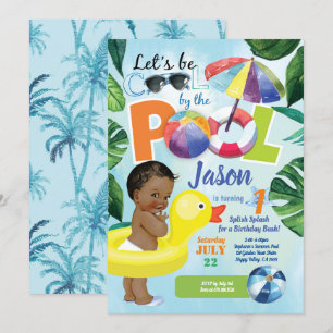 Invitation Garçon 1er premier anniversaire piscine fête tropi