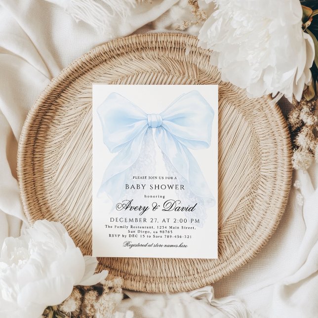 Invitation Garçon à l'arc bleu Fête de naissance moderne  (Créateur téléchargé)