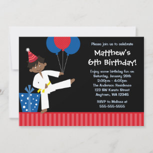 Invitation Garçon Afro-Américain Ballons Taekwondo Anniversai