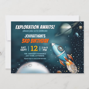 Invitation Garçon Anniversaire Aventure spatiale de fusée