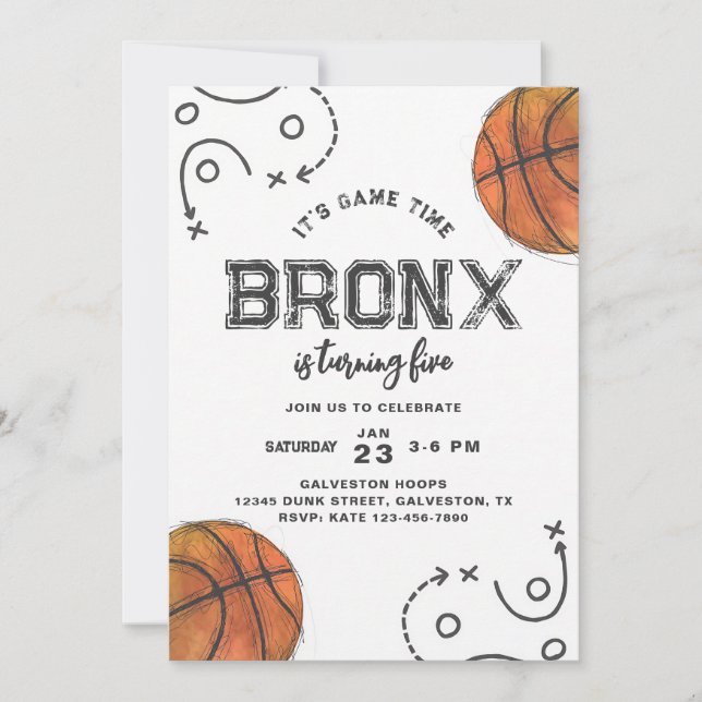Invitation Garçon Anniversaire Basketball Aquarelle (Devant)
