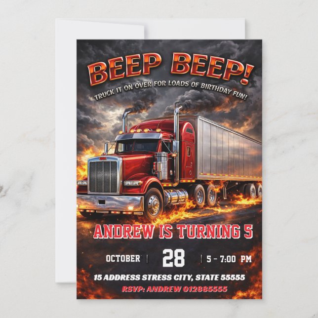Invitation Garçon Anniversaire Camion Poids Lourd Moderne Per (Devant)