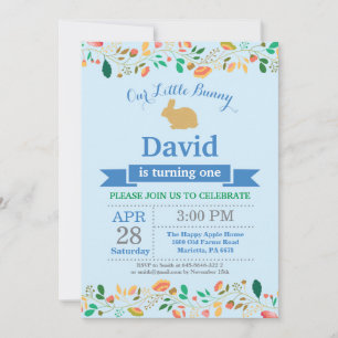 Invitation Garçon anniversaire lapin oeuf de Pâques 1er Premi