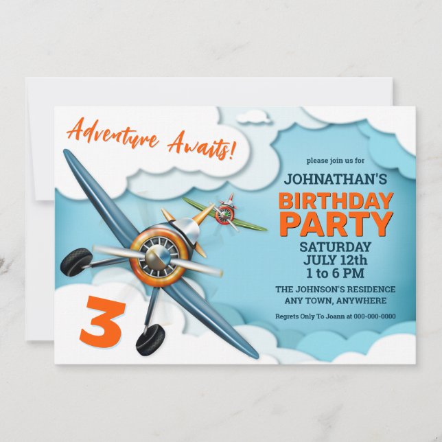 Invitation Garçon anniversaire pilote d'avion de chasse (Devant)