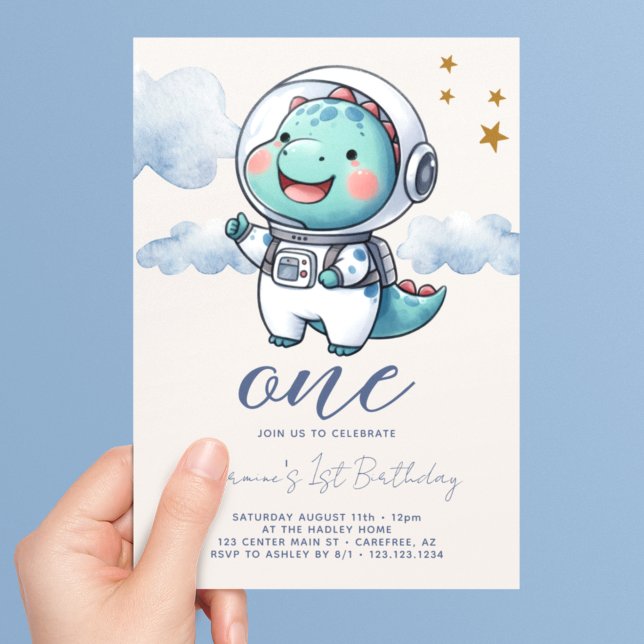 Invitation Garçon Astronaute Bébé Dinosaure 1er Anniversaire (Créateur téléchargé)