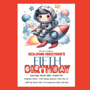 Invitation Garçon astronaute de fusée, 5ème anniversaire