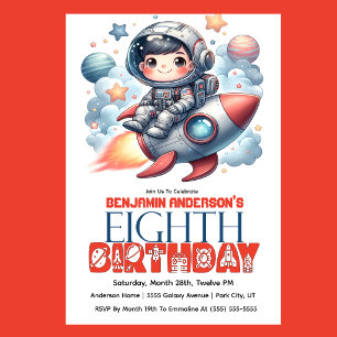 Invitation Garçon astronaute de fusée, 8e anniversaire