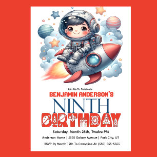 Invitation Garçon astronaute de fusée, 9e anniversaire