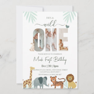 Invitation Garçon aux Animaux de Safari 1er Anniversaire