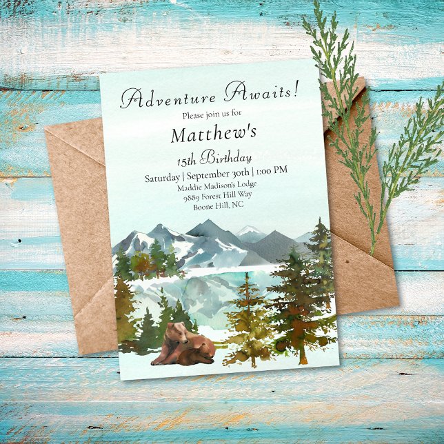 Invitation Garçon Aventure de Forêt Fête d'Anniversaire Ours  (Créateur téléchargé)