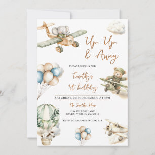 Invitation Garçon avion Up Up & Away 1er Anniversaire