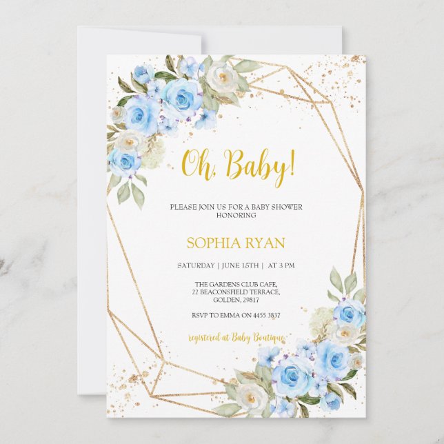 Invitation Garçon Baby shower Bleu (Devant)