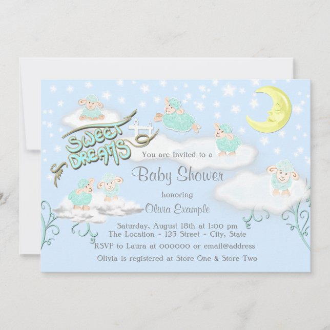 Invitation Garçon Baby Shower Douce Rêves Bébé (Devant)