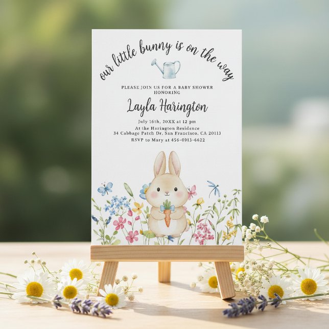 Invitation Garçon Baby Shower Fleur de Lapin de Conte de Fées (Créateur téléchargé)