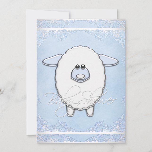 Invitation Garçon Baby Shower Mouton Bleu Doux (Devant)