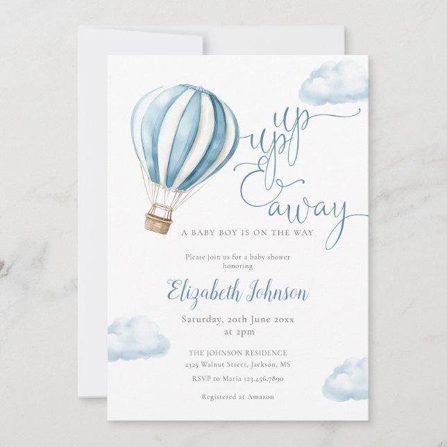 Invitation Garçon ballon bleu Code QR Photo Baby Shower (Devant)