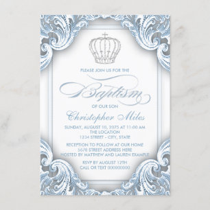Invitation Garçon Baptême Prince Argent Bleu