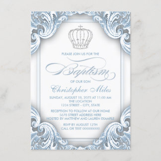 Invitation Garçon Baptême Prince Argent Bleu