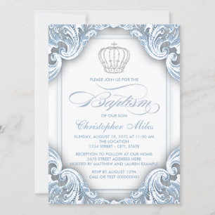 Invitation Garçon Baptême Prince Argent Bleu