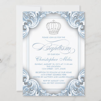 Invitation Garçon Baptême Prince Argent Bleu