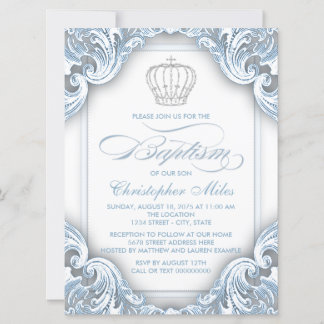 Invitation Garçon Baptême Prince Argent Bleu