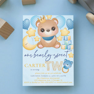 Invitation Garçon Bear Blue Deuxième Anniversaire