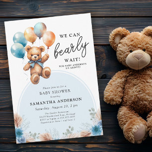 Invitation Garçon Bearly Wait Teddy Bear Baby shower Boho