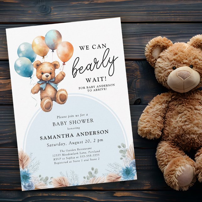 Invitation Garçon Bearly Wait Teddy Bear Baby shower Boho (Créateur téléchargé)