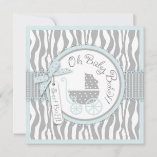 Invitation GARÇON Bébé, Zebra Print & Blue Baby shower