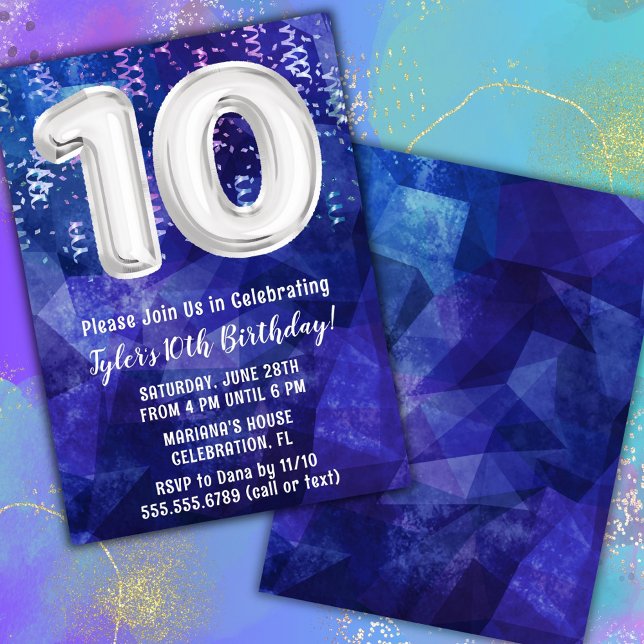Invitation Garçon Bleu Blanc 10ème Anniversaire (Créateur téléchargé)
