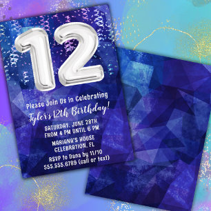Invitation Garçon bleu blanc 12e anniversaire