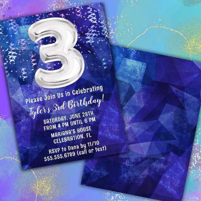 Invitation Garçon Bleu Blanc 3ème Anniversaire (Créateur téléchargé)
