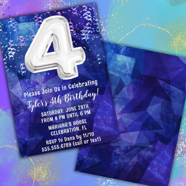 Invitation Garçon Bleu Blanc 4ème Anniversaire (Créateur téléchargé)